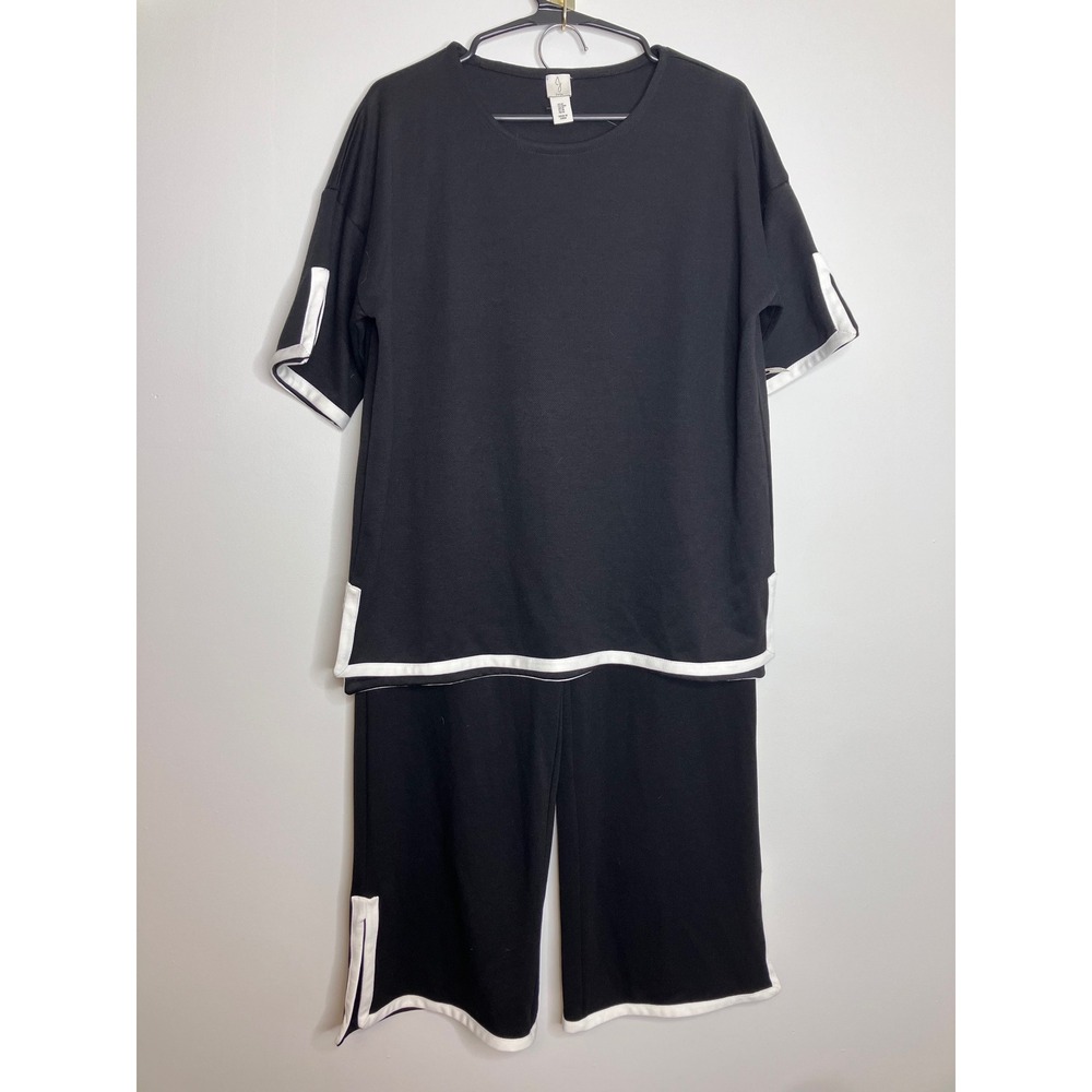 Joie Lounge Set Womens Medium Black Excellent Short Sleeve Wide Leg 2 Piece